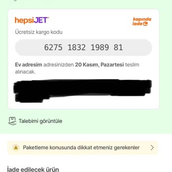 hepsiJET Hepsiburada Urunu Kapıdan İade Almıyor.