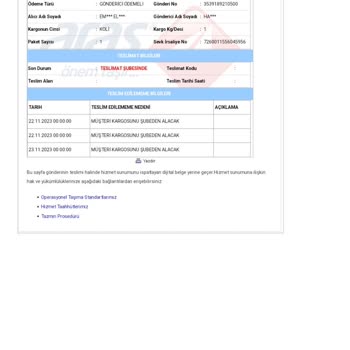 Aras Kargo Kargomu Getirmiyor Ve Müşteri Alacak İbaresi Koyuyorlar