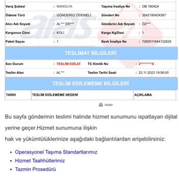 Aras Kargo Şubesinin Ürün Teslimatı Hakkında Şikayet