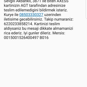 AGT Kurye (aynigunteslim.com) Kredi Kartı Teslim Edilememesi