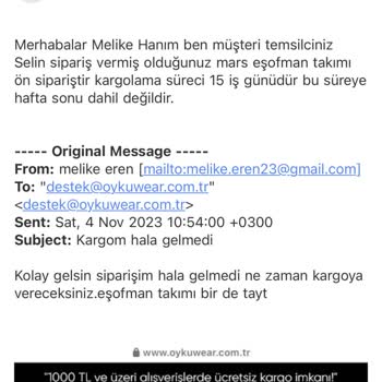 Oyku Wear Ürünü Göndermediler Para İadesi De Yok Ulaşılamıyor