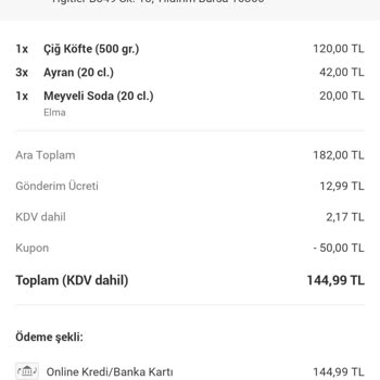 Yemeksepeti Çiğköfte Time Eksik Sipariş