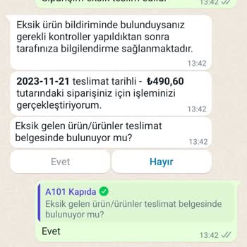 A101 Eksik Ürün Gönderilmesi