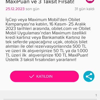 Maximum Kart Kampanyasında Yaptığım İşlem Yansıtılmadı