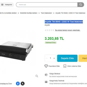 Epttavm Yıldızlı Ürünler Arçelik Tost Makinesi