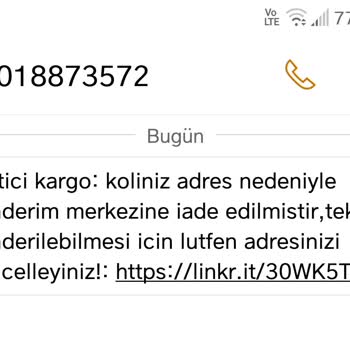 E-ticaret Marka Taklidiyle Dolandırıcılık Yurtiçi Kargo Şirketi Adına Gelen Mesaj