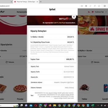 Pizza Hut Şube Tarafından İptal Edilen Siparişlerin Ücret İadesi
