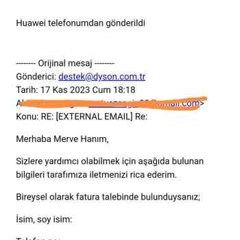 Dyson Kurumsal Fatura Kesmiyor