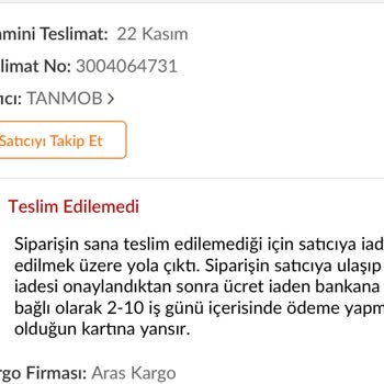 Aras Kargo Siparişimi Teslim Etmeden İade Etti