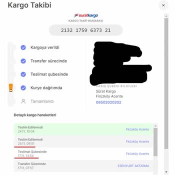Kargom 7 Günden Fazla Sürat Kargo Firuzköy Acente Şubesinde Kaldı