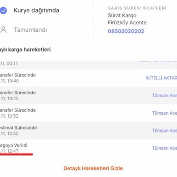 Kargom 7 Günden Fazla Sürat Kargo Firuzköy Acente Şubesinde Kaldı