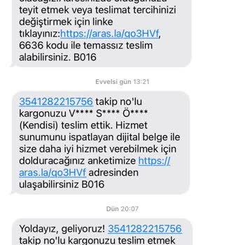 Aras Kargo Zonguldak Merkez Şube Kargo Teslim Edilmedi