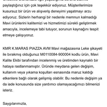 Mavi Üründe Hata Var