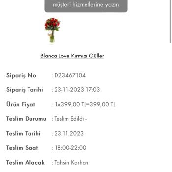 Taze Çiçek (tazecicek.com) Sipariş Edilen Çiçeğin Teslim Edildi Diye Gözüküp Edilmemesi