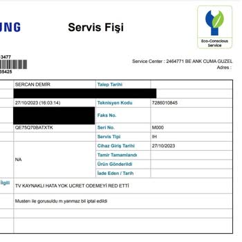 Samsung Televizyon Servis Haksızlığı Hk.