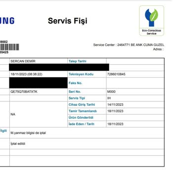 Samsung Televizyon Servis Haksızlığı Hk.