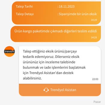 Trendyol Eksik Ürün Temini Yapmıyor