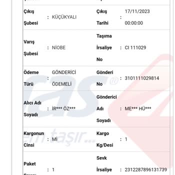 Aras Kargo Niobe Şube Teslim Etmedi