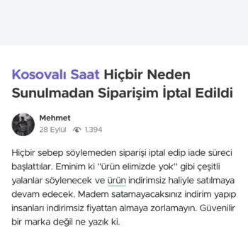 Kosovalı Saat Stok Hatası Yalanı!