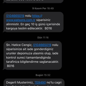 Watsons Hiç Teslim Etmediği Kargoyu İade Gösteriyor