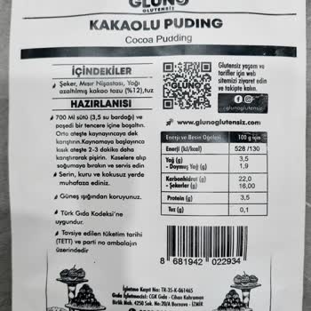 Gluno Glutensiz Kakaolu Puding Tuzluydu