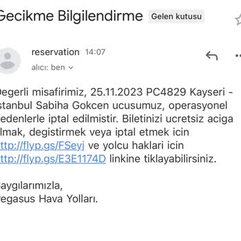 Pegasus Uçak Seferi İptali