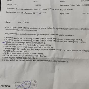 Atasun Optik Çerçeveden Camın Düşmesi