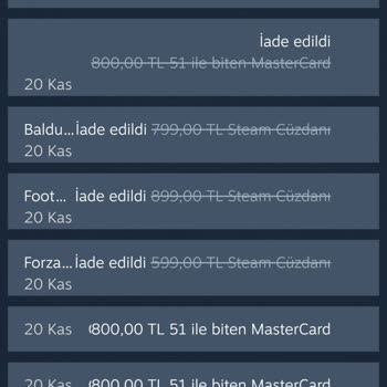 Steam Oyunlarımı Sildi İade Yapmıyor