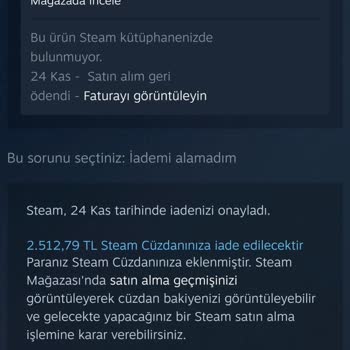 Steam Oyunlarımı Sildi İade Yapmıyor