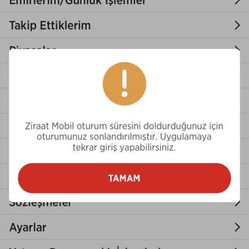 Ziraat Mobil Oturum Sonlandı Uyarısı