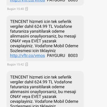 Vodafone Pay Tencent Fatura Ücretlendirmesi