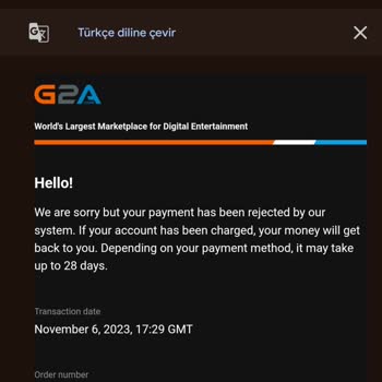 G2a.com Para Çekilip Ürünü Vermemesi