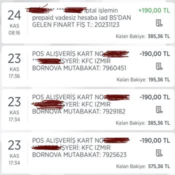KFC Kartımdan Fazla Para Çekti