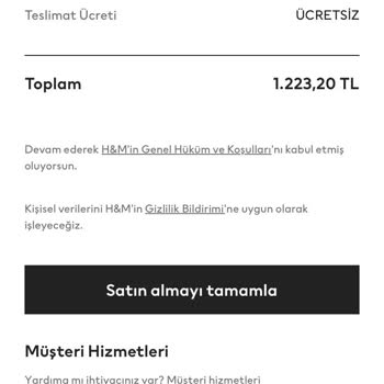H&M Online Sipariş Hatası Rm1