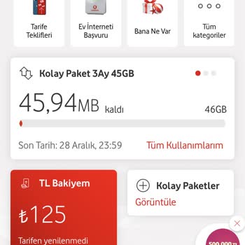 İnternet Ek Paket Vodafone