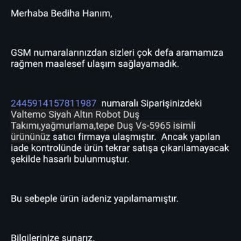 Decoverse Siyah Gold Duş Takımının Geri İade İşlemi