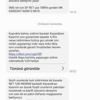 DeFacto Tacız Sürekli Mesaj
