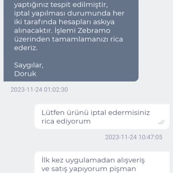 Zebramo Karşılıklı Ürün İptali