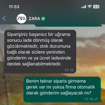 Zara Ürün Teslimat Sorumsuzluğu