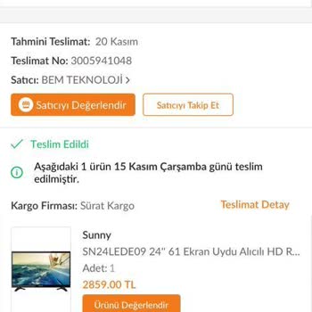 1 Haftalık Sunny TV Bozuldu