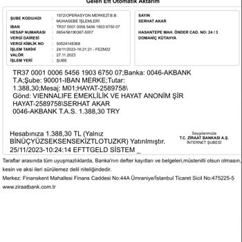 VİENNALİFE'IN Sözleşme Yazandan Fazla Kesinti Yapması