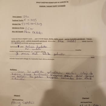 LCW Hasarlı Gelen Kargo (içinden Ürün Eksik)