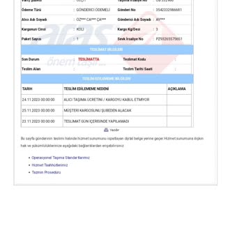 Aras Kargoda Yaşadığım Problem