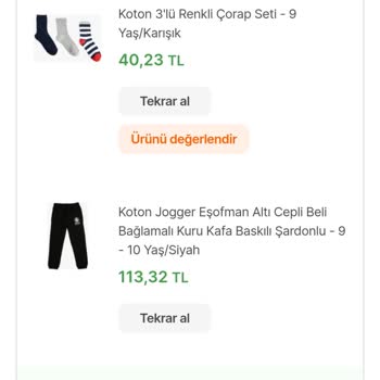Hepsiburada Koton Satıcısından Alınan Çocuk Eşofman
