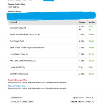 Migros Sanal Market Eksik Gelen Ürünü Tamamlamıyor, İadesini Yapmıyor.