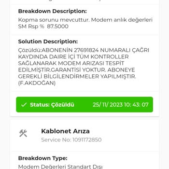 Kablo Net Kopan İnternet Ve Bakmaya Gelmeyen Arıza Ekipleri