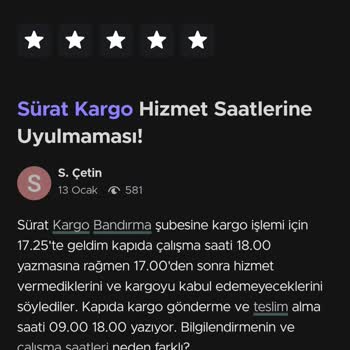 Sürat Kargo Mesai Saati Uygulaması
