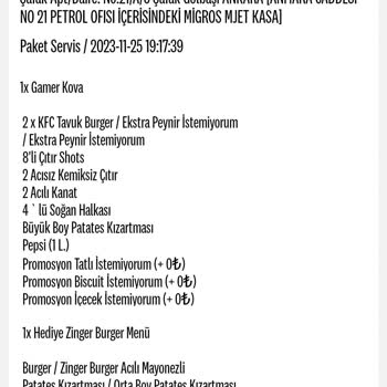 KFC Uygulama Müşteri Hizmetleri