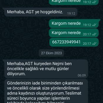 AGT Kurye Kargom 1 Aydır Kayıp