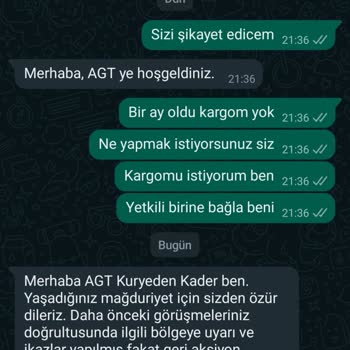 AGT Kurye Kargom 1 Aydır Kayıp